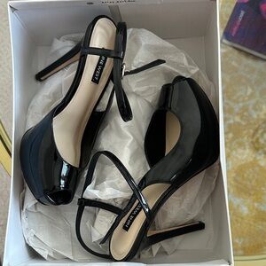 Nine West Glossy Black Peep-Toe Heels